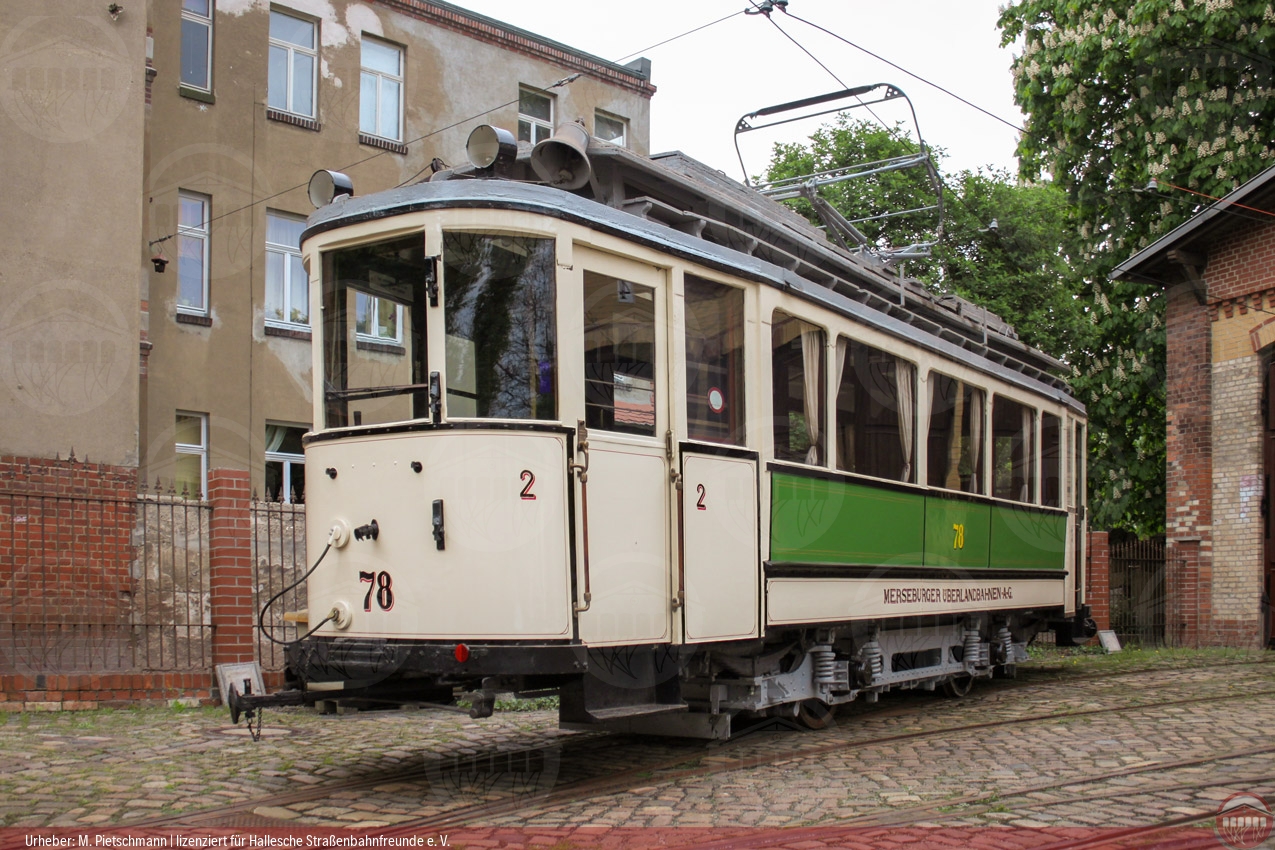 Foto vom historischen Triebwagen 78 im Betriebshof Seebener Straße